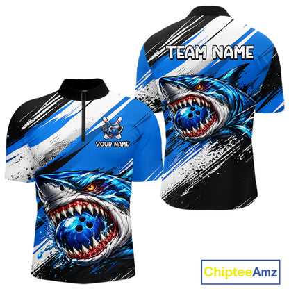 Custom Shark Bowling Jersey for Men Bowling Cloth Polo & 1/4 Zip Bowling Team Shirt HNT591