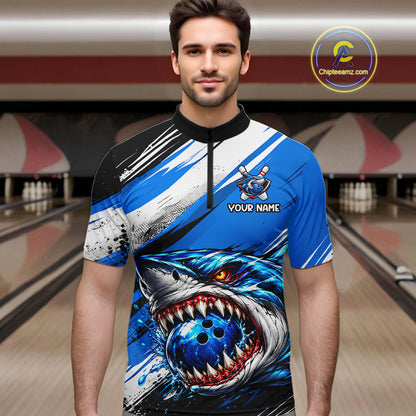 Custom Shark Bowling Jersey for Men Bowling Cloth Polo & 1/4 Zip Bowling Team Shirt HNT591