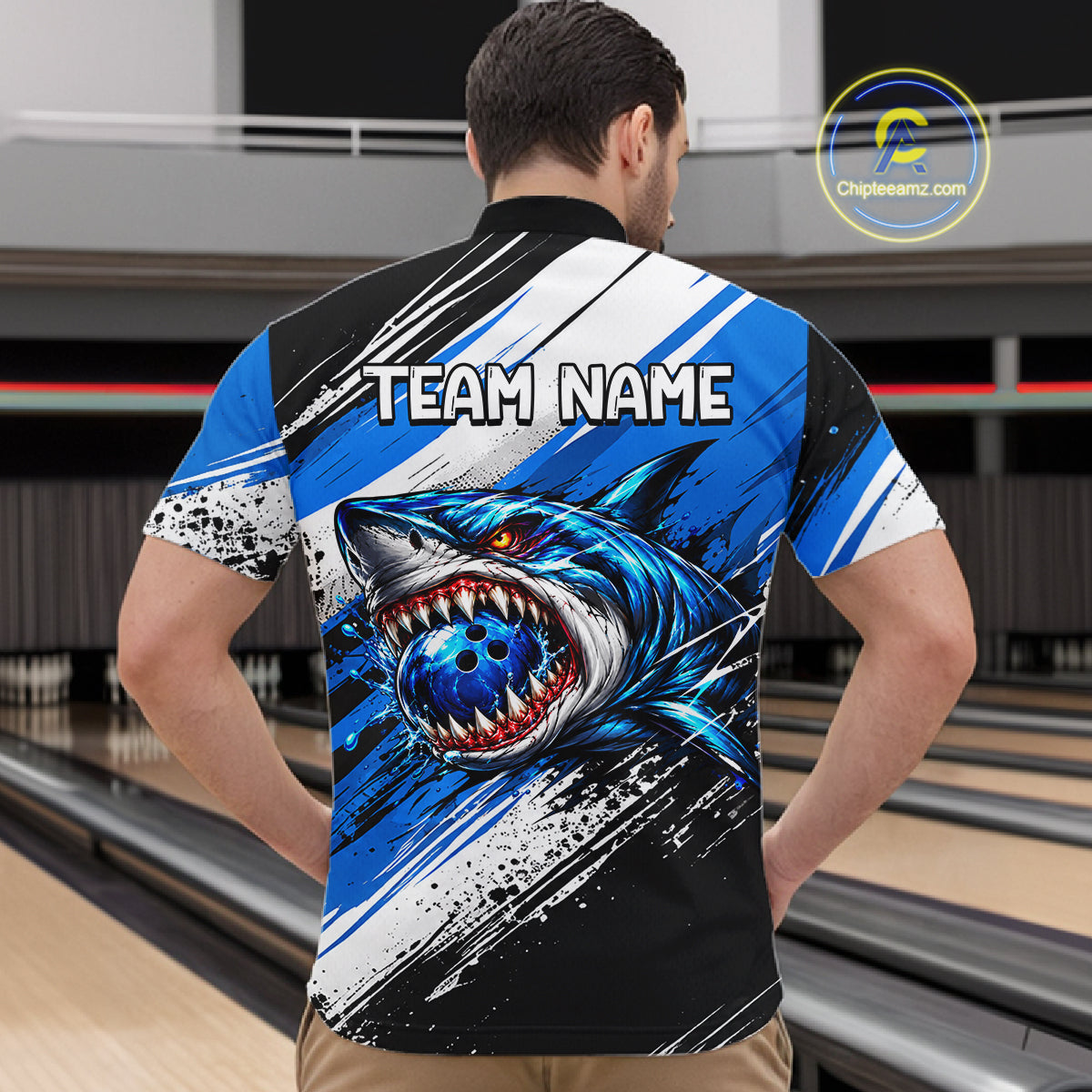 Custom Shark Bowling Jersey for Men Bowling Cloth Polo & 1/4 Zip Bowling Team Shirt HNT591