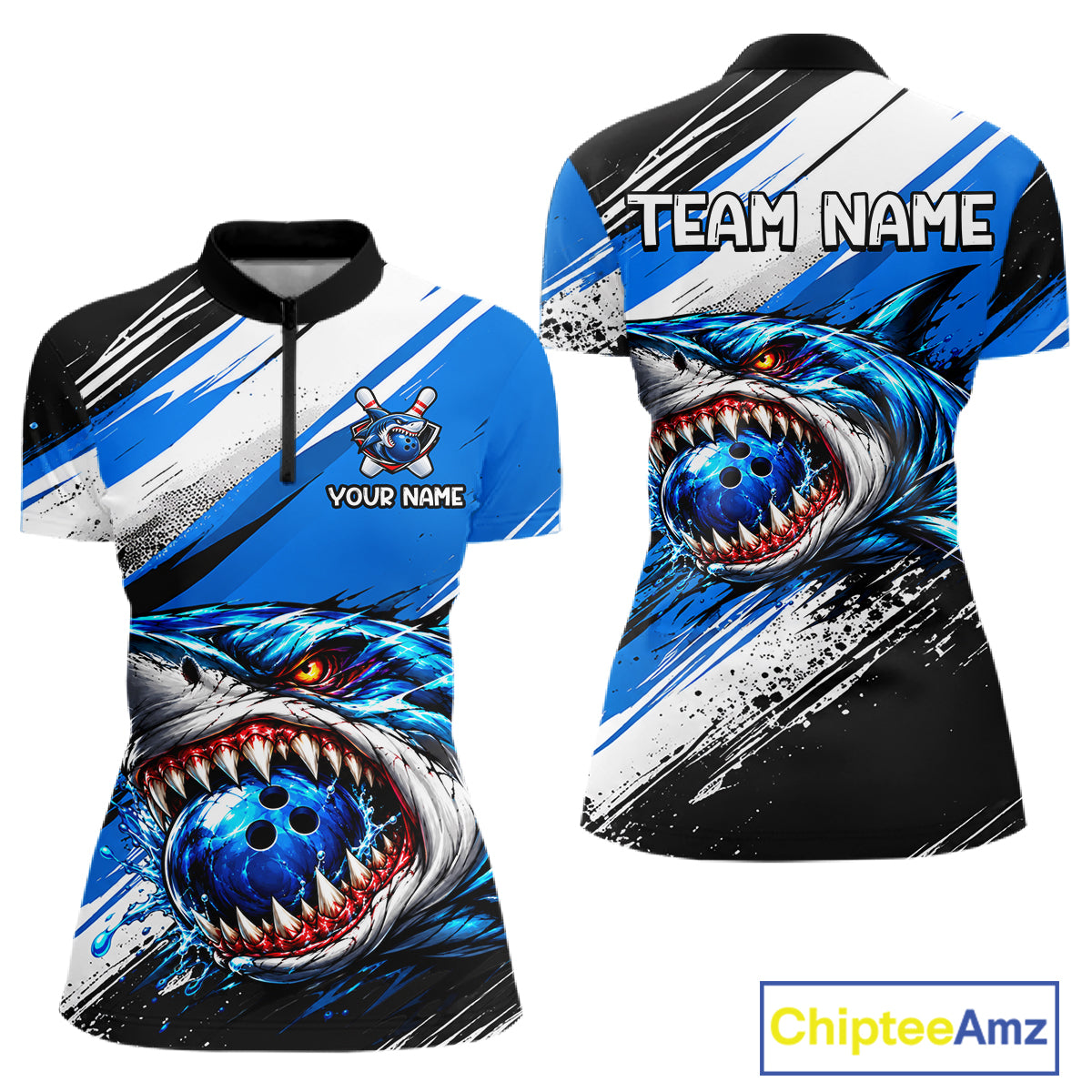 Custom Shark Bowling Jersey for Women Bowling Cloth Polo & 1/4 Zip Bowling Team Shirt HNT591