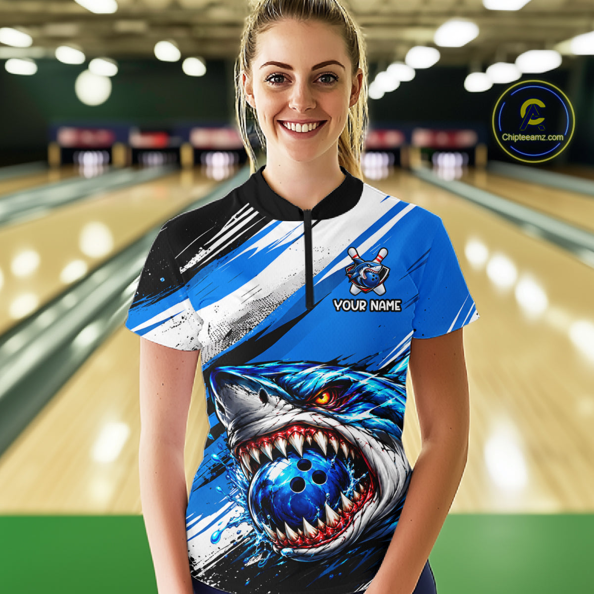 Custom Shark Bowling Jersey for Women Bowling Cloth Polo & 1/4 Zip Bowling Team Shirt HNT591