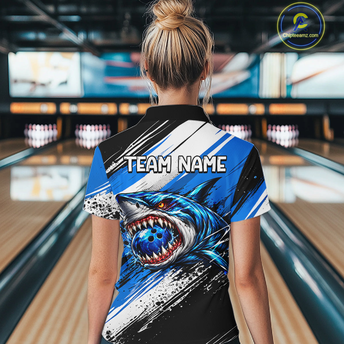 Custom Shark Bowling Jersey for Women Bowling Cloth Polo & 1/4 Zip Bowling Team Shirt HNT591