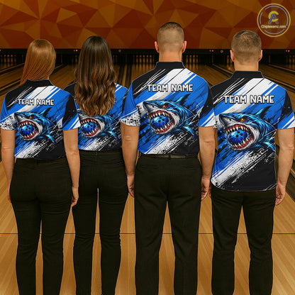Custom Shark Bowling Jersey for Men Bowling Cloth Polo & 1/4 Zip Bowling Team Shirt HNT591