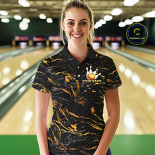 Load image into Gallery viewer, Custom Black and Gold Bowling Tournament Jersey for Women Bowling Team Shirts HNT179
