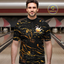 Load image into Gallery viewer, Custom Black and Gold Bowling Tournament Jersey for Men Bowling Team Shirts HNT179
