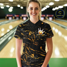 Load image into Gallery viewer, Custom Black and Gold Bowling Tournament Jersey for Women Bowling Team Shirts HNT179