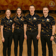 Load image into Gallery viewer, Custom Black and Gold Bowling Tournament Jersey for Women Bowling Team Shirts HNT179