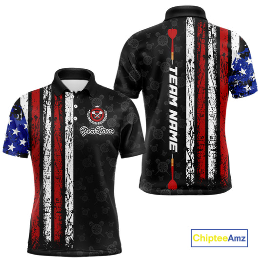 Custom US Flag Dart Shirts For Men Dart Board Shirts Polo & 1/4 Zip Dart Jersey Team NNT125