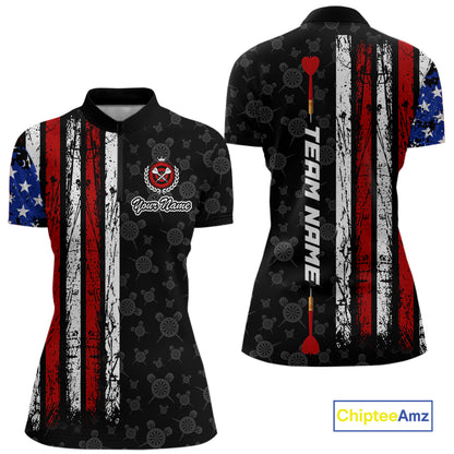 Custom US Flag Dart Shirts For Women Dart Board Shirts Polo & 1/4 Zip Dart Jersey Team NNT125