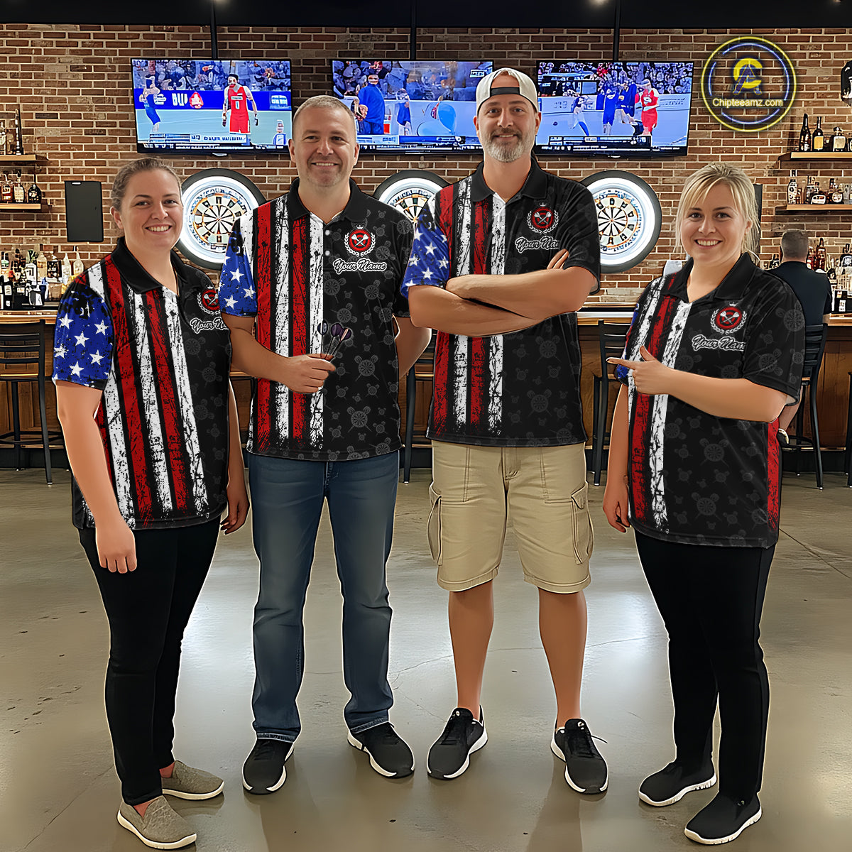Custom US Flag Dart Shirts For Women Dart Board Shirts Polo & 1/4 Zip Dart Jersey Team NNT125
