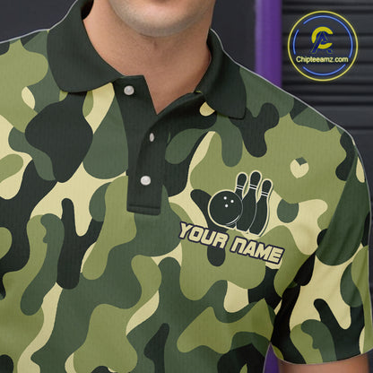 Custom Military Green Camo Bowling Jersey for Men Bowling Team Shirts Polo & 1/4 Zip HNT512