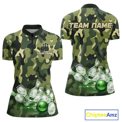 Custom Military Green Camo Bowling Jersey for Women Bowling Team Shirts Polo & 1/4 Zip HNT512