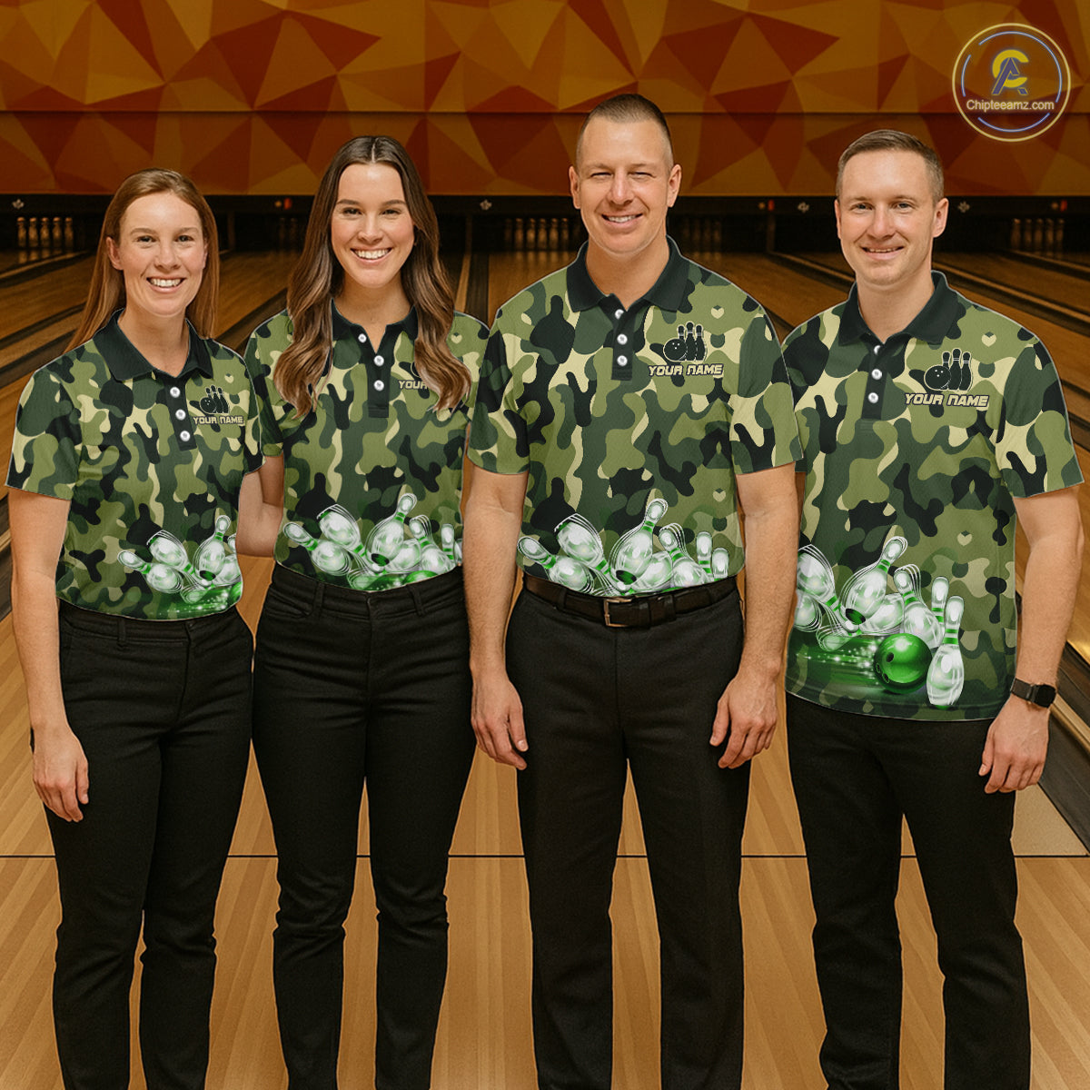 Custom Military Green Camo Bowling Jersey for Men Bowling Team Shirts Polo & 1/4 Zip HNT512