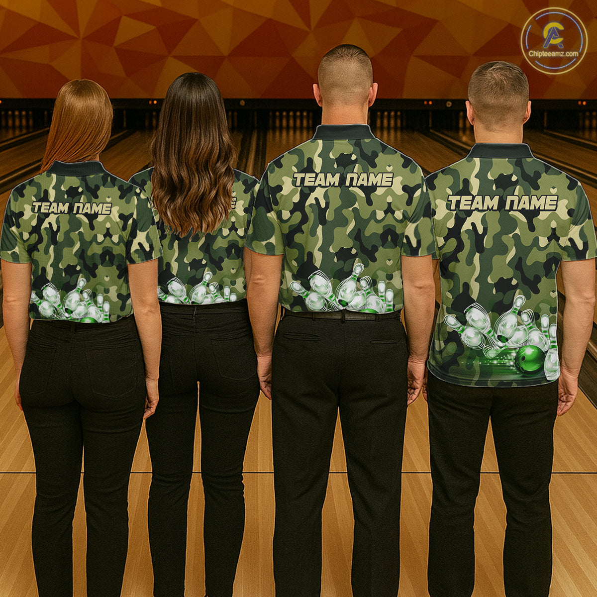 Custom Military Green Camo Bowling Jersey for Men Bowling Team Shirts Polo & 1/4 Zip HNT512