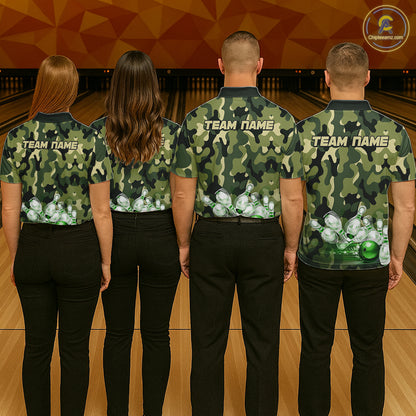 Custom Military Green Camo Bowling Jersey for Men Bowling Team Shirts Polo & 1/4 Zip HNT512