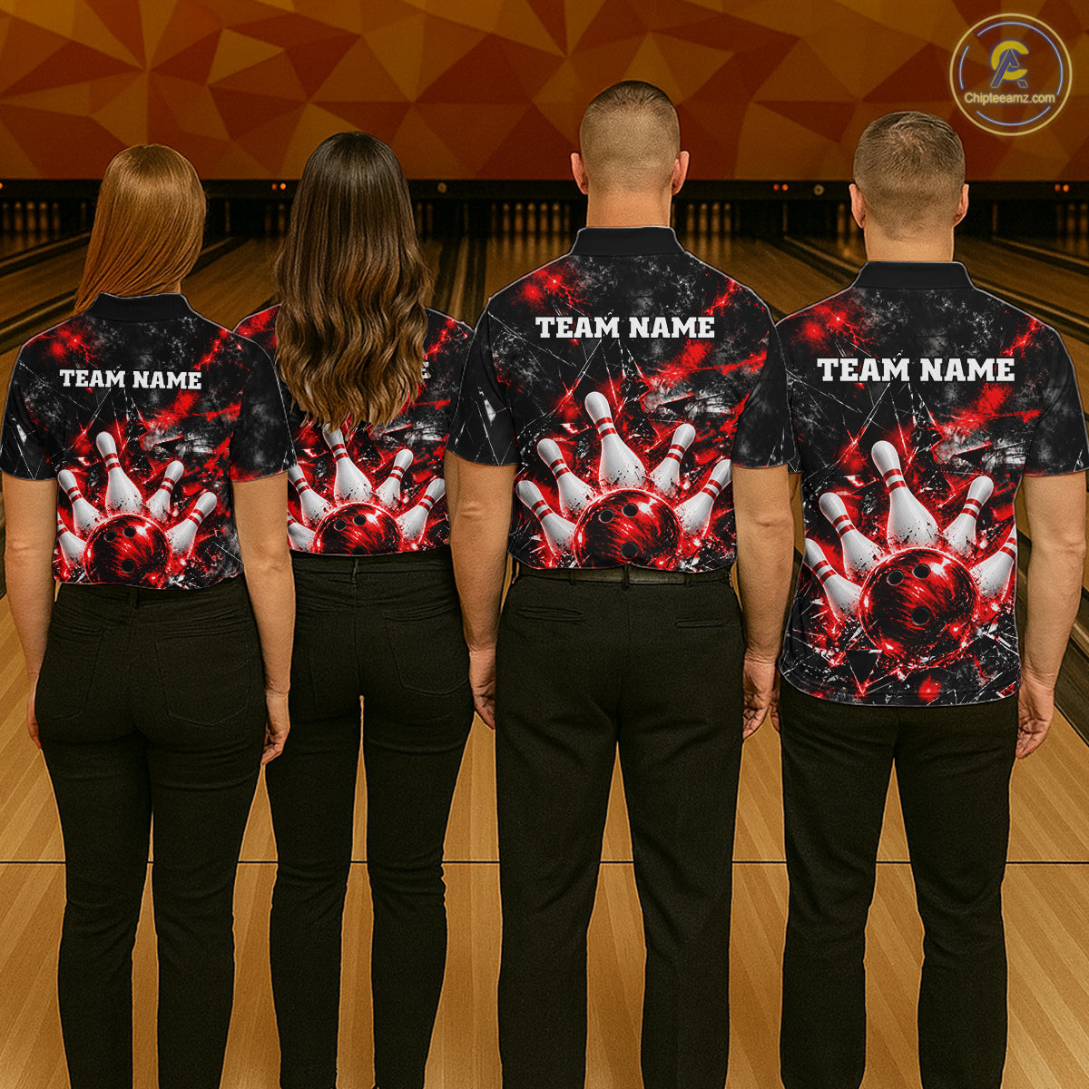 Custom Red Broken Glass Bowling Balls And Pins Bowling Team Shirts For Men Bowling Tournament HNT661