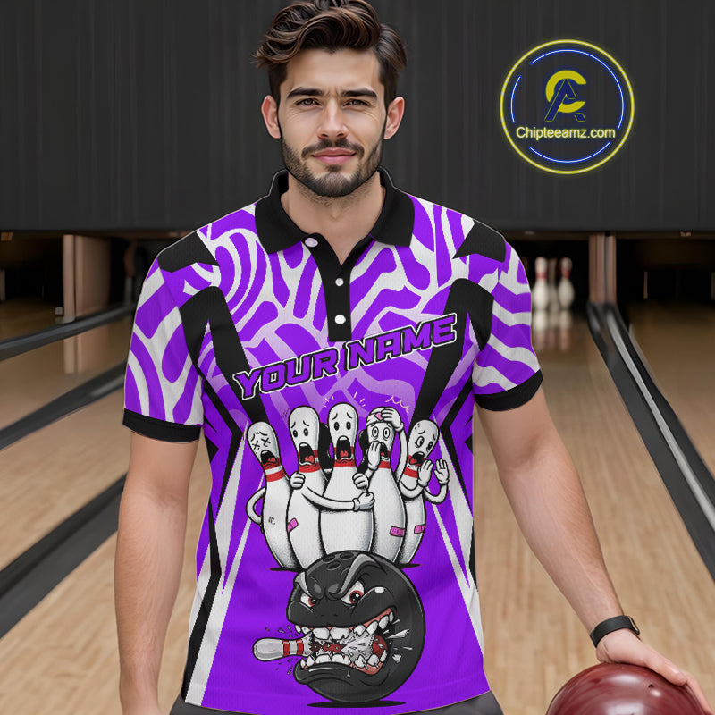 Custom Purple Funny Bowling Jersey for Men Bowling Team Shirts Bowling League Polo & 1/4 Zip HNT155