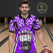 Load image into Gallery viewer, Custom Purple Funny Bowling Jersey for Men Bowling Team Shirts Bowling League Polo &amp; 1/4 Zip HNT155