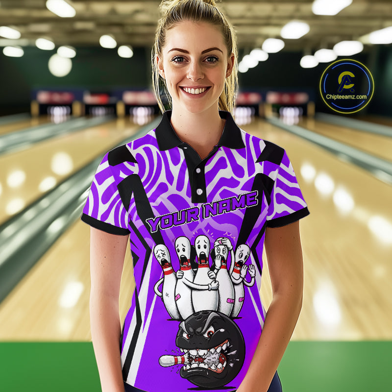 Custom Purple Funny Bowling Jersey for Women Bowling Team Shirts Bowling League Polo & 1/4 Zip HNT155