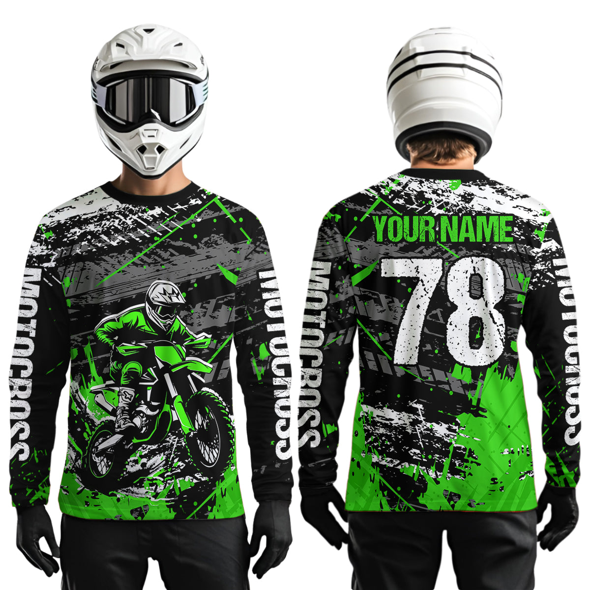 Green Youth Dirt Bike Jersey Adult Kid Upf30+ Customized Motocross Jersey Off-Roading Jersey DNT48