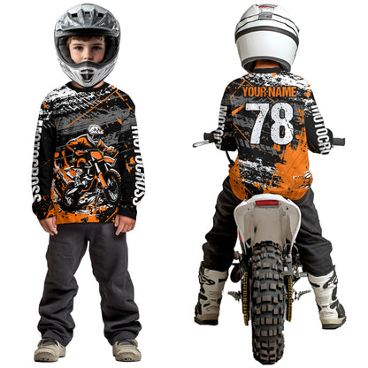 Orange Youth Dirt Bike Jersey Adult Kid Upf30+ Customized Motocross Jersey Off-Roading Jersey DNT48