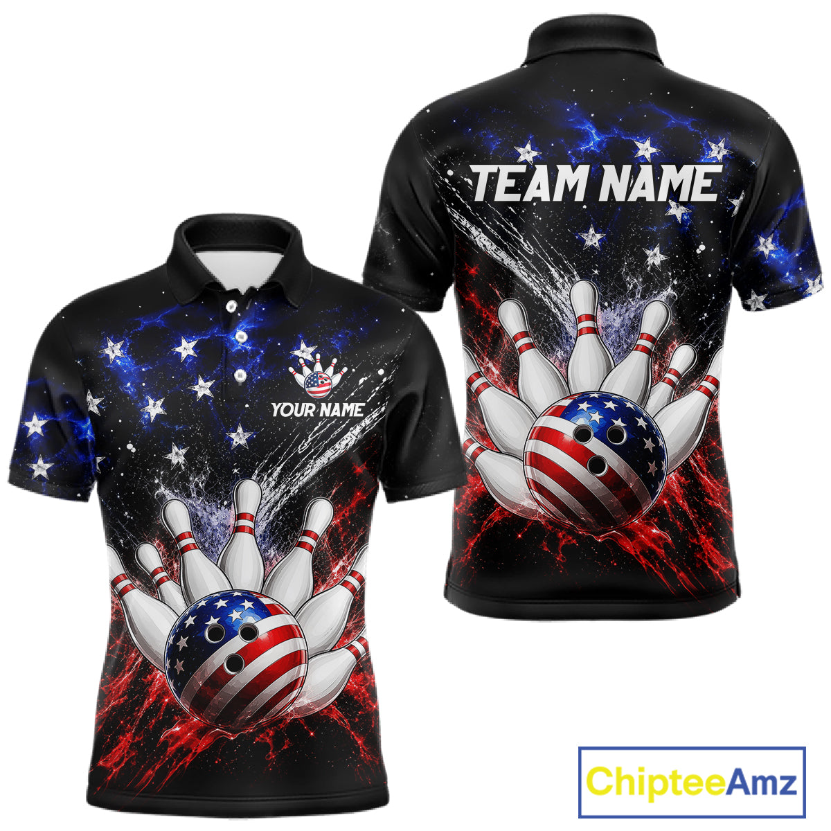 Custom American Flag Bowling Jersey for Men Bowling Team Shirts, Gift for Team Bowler HNT515