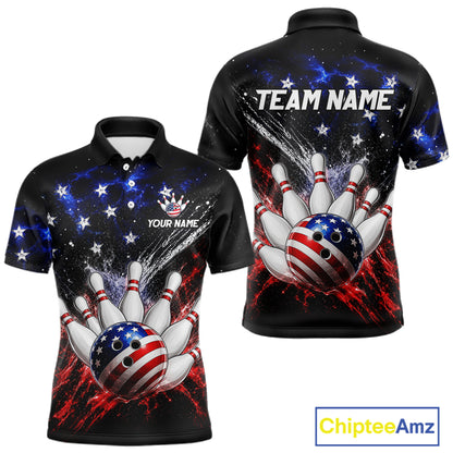 Custom American Flag Bowling Jersey for Men Bowling Team Shirts, Gift for Team Bowler HNT515