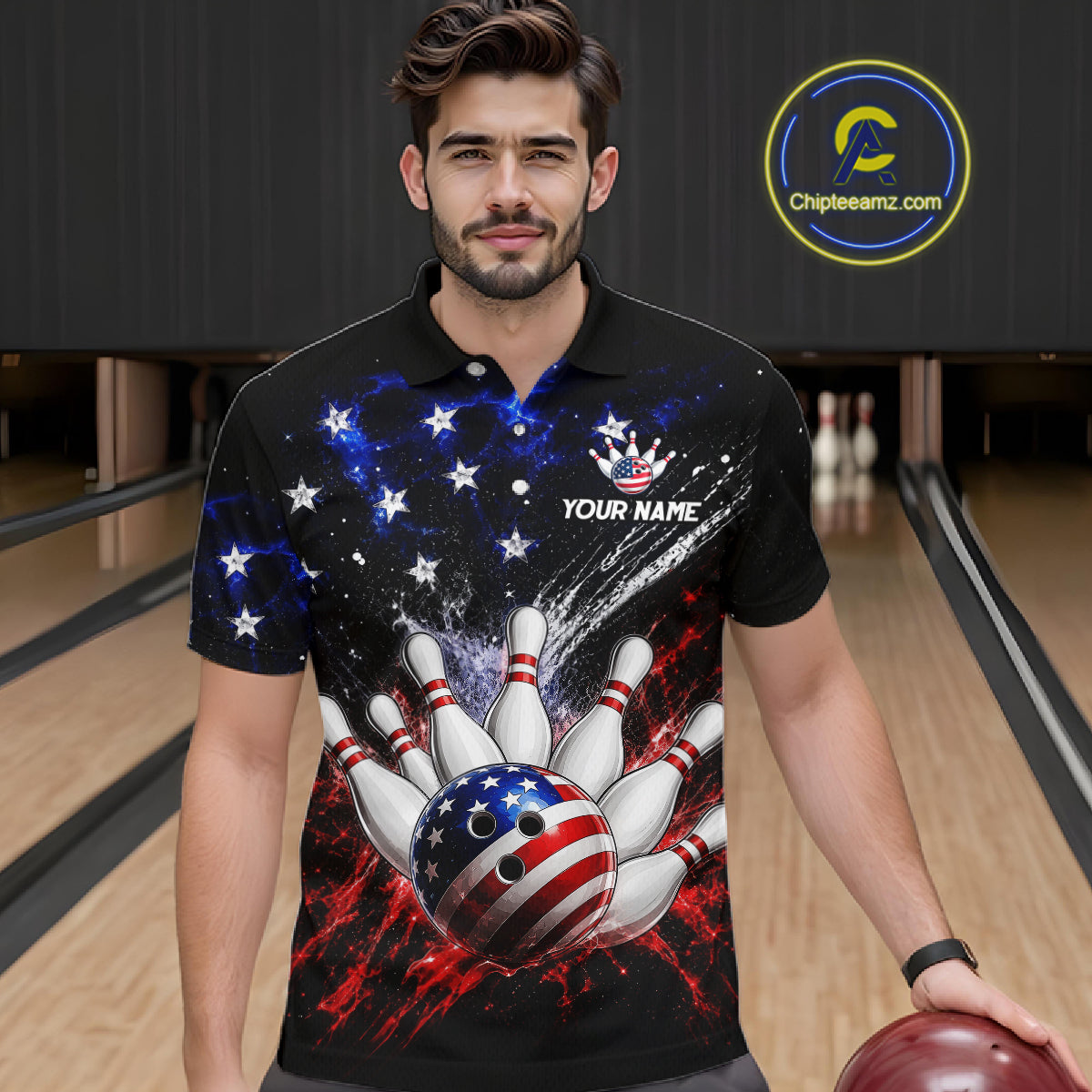Custom American Flag Bowling Jersey for Men Bowling Team Shirts, Gift for Team Bowler HNT515