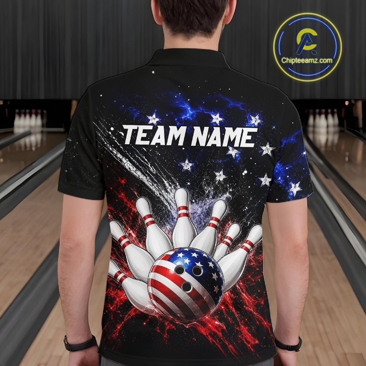 Custom American Flag Bowling Jersey for Men Bowling Team Shirts, Gift for Team Bowler HNT515