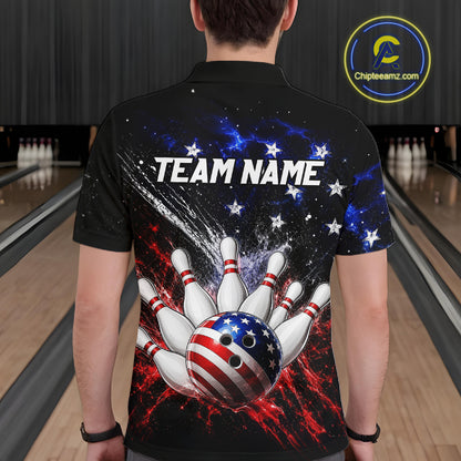 Custom American Flag Bowling Jersey for Men Bowling Team Shirts, Gift for Team Bowler HNT515