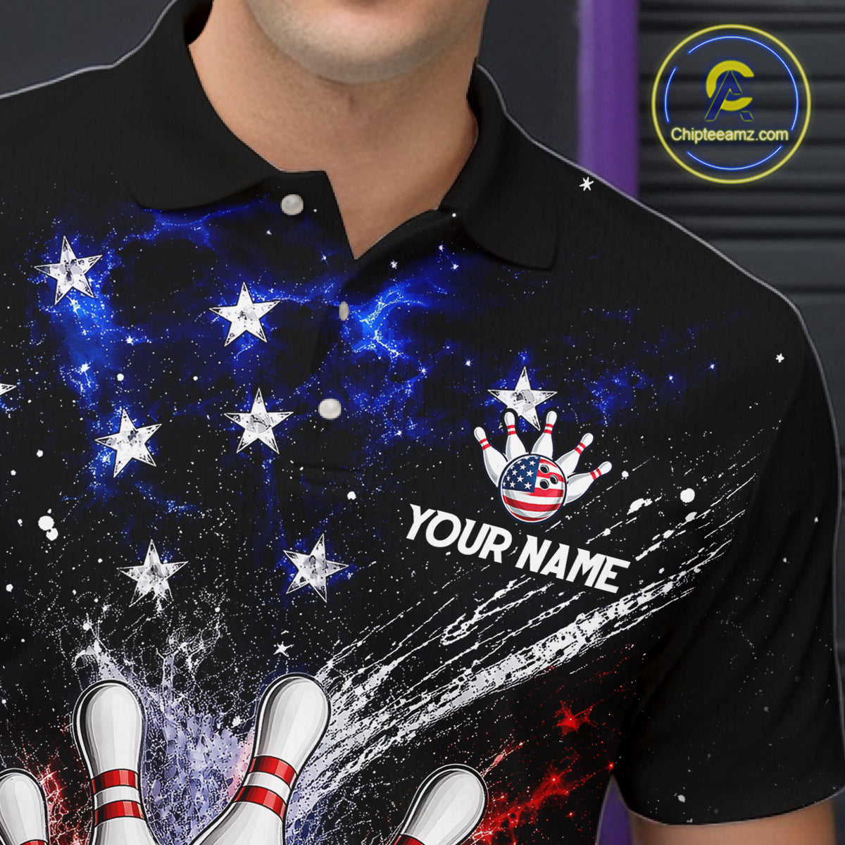 Custom American Flag Bowling Jersey for Men Bowling Team Shirts, Gift for Team Bowler HNT515