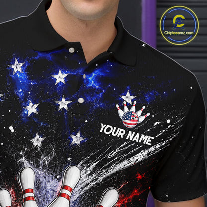 Custom American Flag Bowling Jersey for Men Bowling Team Shirts, Gift for Team Bowler HNT515