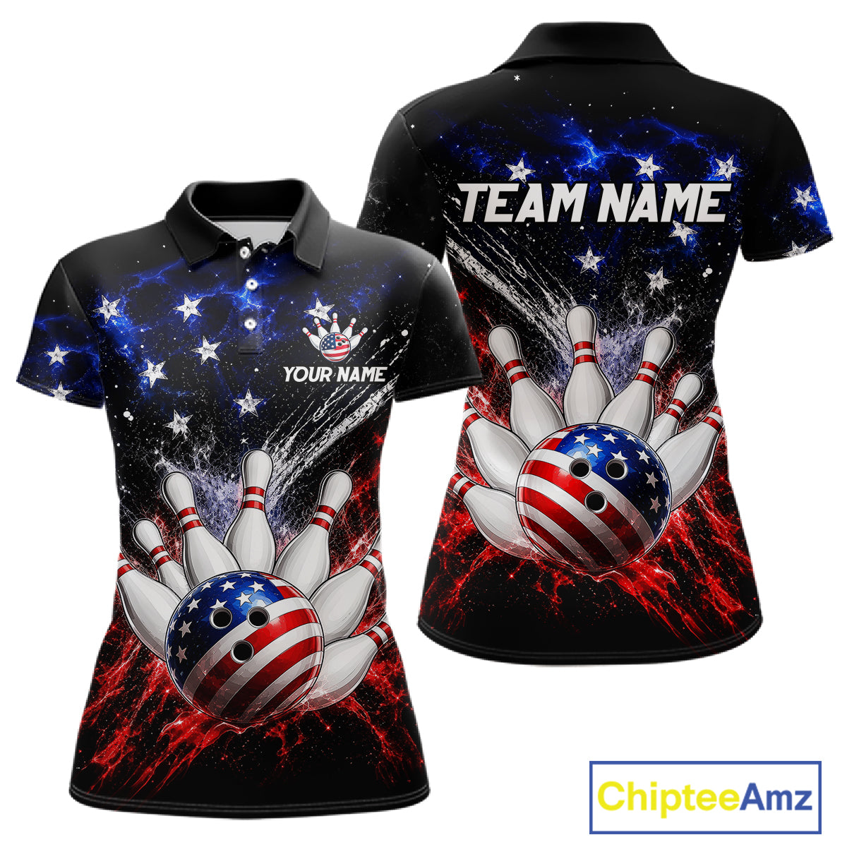 Custom American Flag Bowling Jersey for Women Bowling Team Shirts, Gift for Team Bowler HNT515