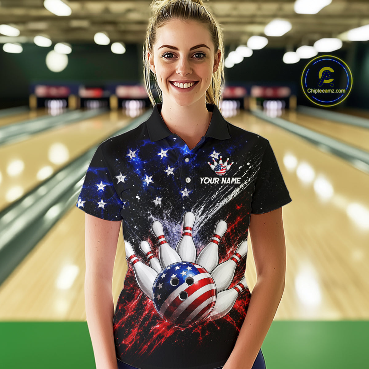 Custom American Flag Bowling Jersey for Women Bowling Team Shirts, Gift for Team Bowler HNT515