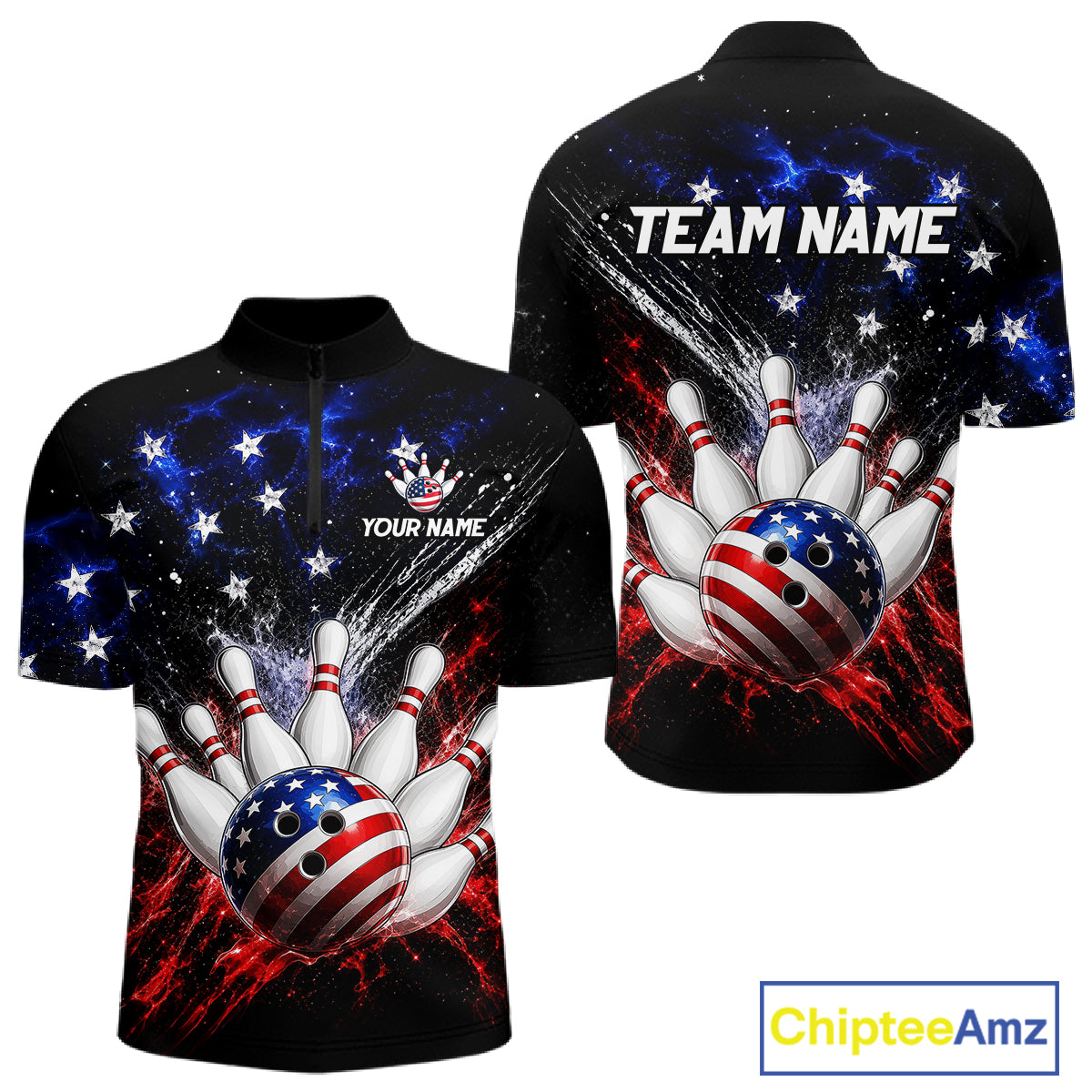 Custom American Flag Bowling Jersey for Men Bowling Team Shirts, Gift for Team Bowler HNT515
