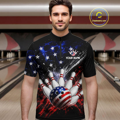 Custom American Flag Bowling Jersey for Men Bowling Team Shirts, Gift for Team Bowler HNT515