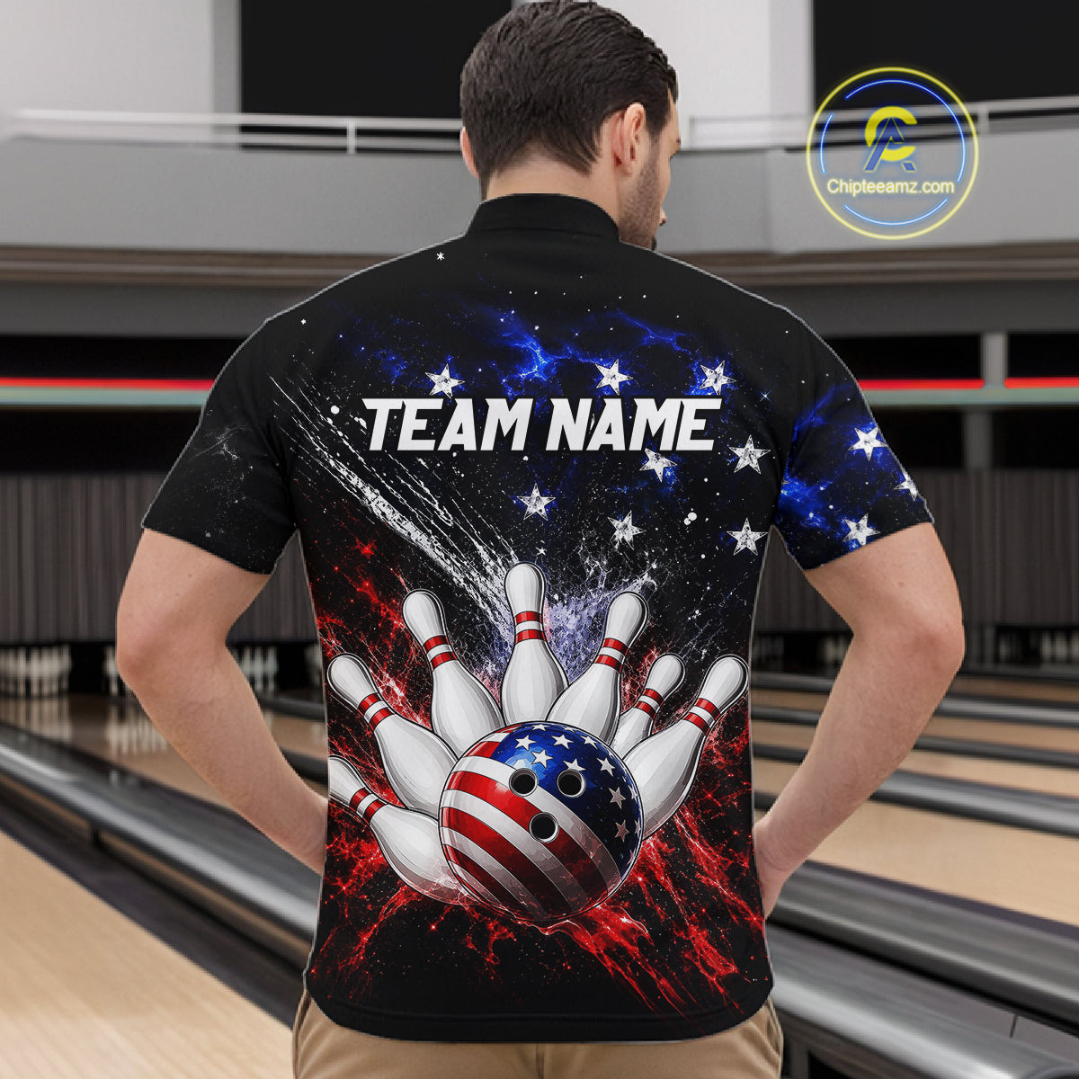 Custom American Flag Bowling Jersey for Men Bowling Team Shirts, Gift for Team Bowler HNT515