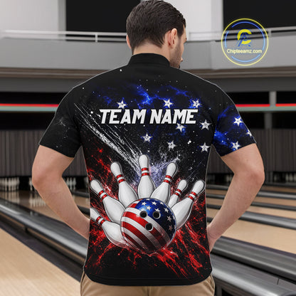 Custom American Flag Bowling Jersey for Men Bowling Team Shirts, Gift for Team Bowler HNT515