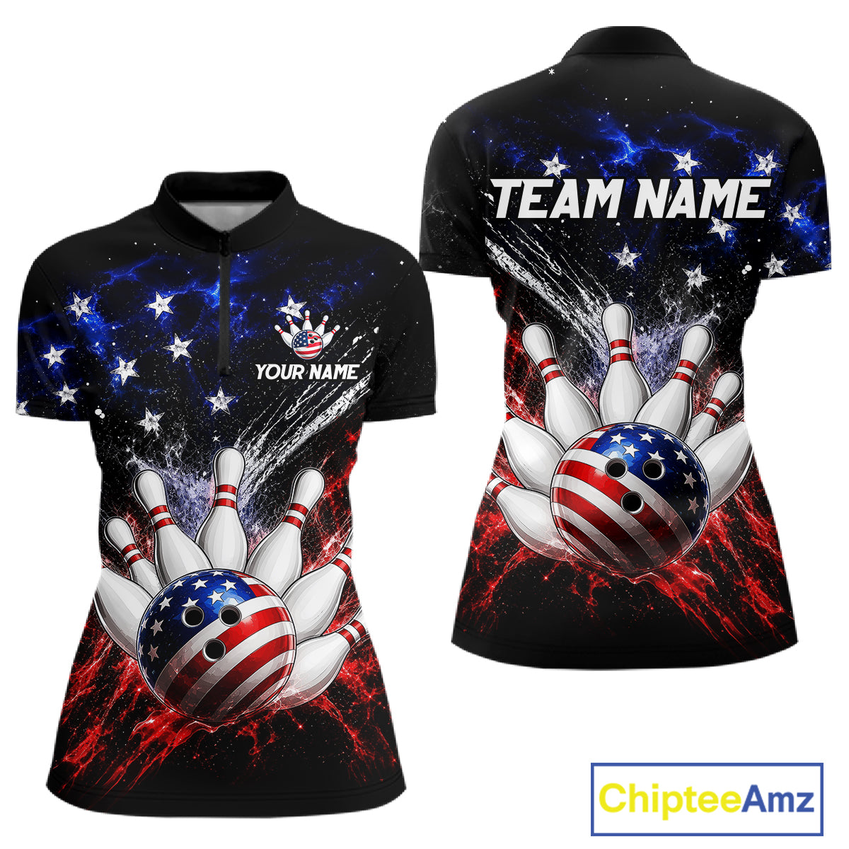 Custom American Flag Bowling Jersey for Women Bowling Team Shirts, Gift for Team Bowler HNT515