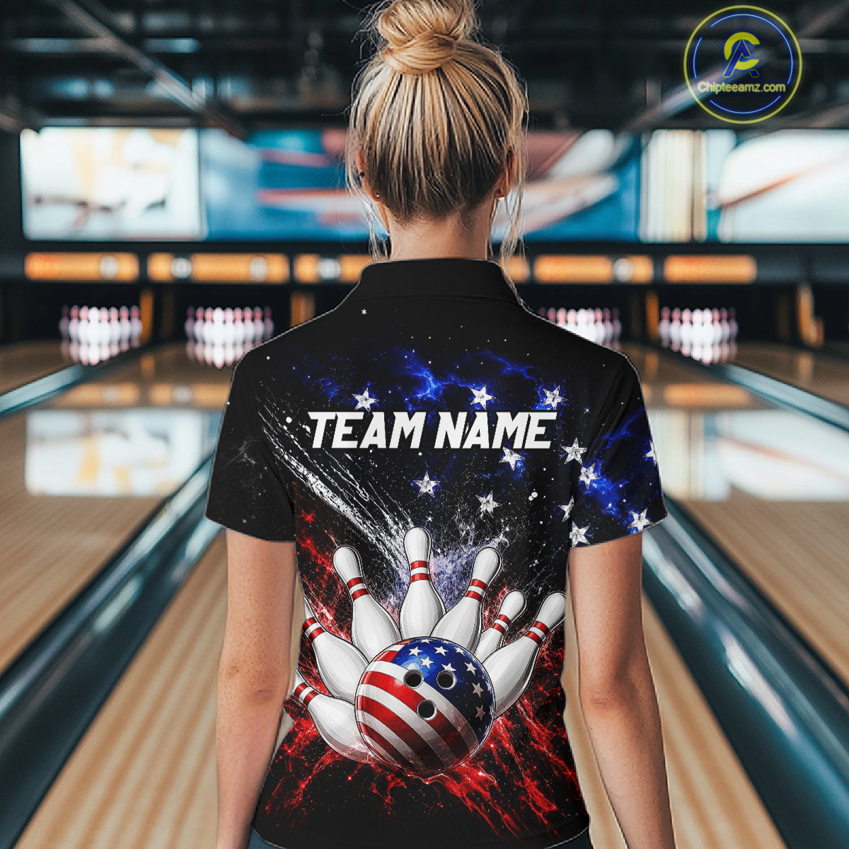 Custom American Flag Bowling Jersey for Women Bowling Team Shirts, Gift for Team Bowler HNT515