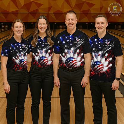 Custom American Flag Bowling Jersey for Men Bowling Team Shirts, Gift for Team Bowler HNT515