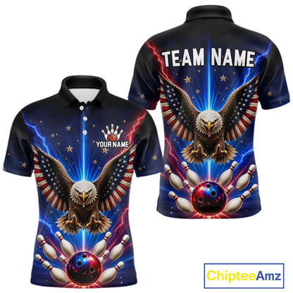 Personalized Lightning US Flag Eagle Bowling Team Shirts For Men Patriotic Bowling Gifts HNT517