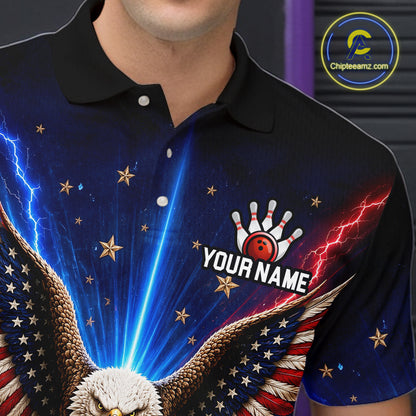 Personalized Lightning US Flag Eagle Bowling Team Shirts For Men Patriotic Bowling Gifts HNT517