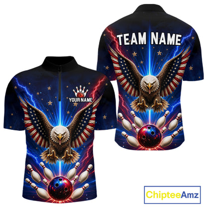 Personalized Lightning US Flag Eagle Bowling Team Shirts For Men Patriotic Bowling Gifts HNT517