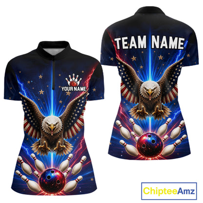 Personalized Lightning US Flag Eagle Bowling Team Shirts For Women Patriotic Bowling Gifts HNT517