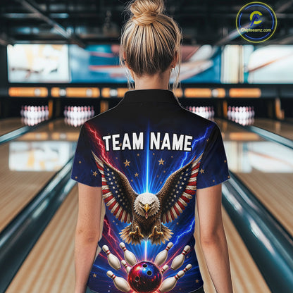 Personalized Lightning US Flag Eagle Bowling Team Shirts For Women Patriotic Bowling Gifts HNT517
