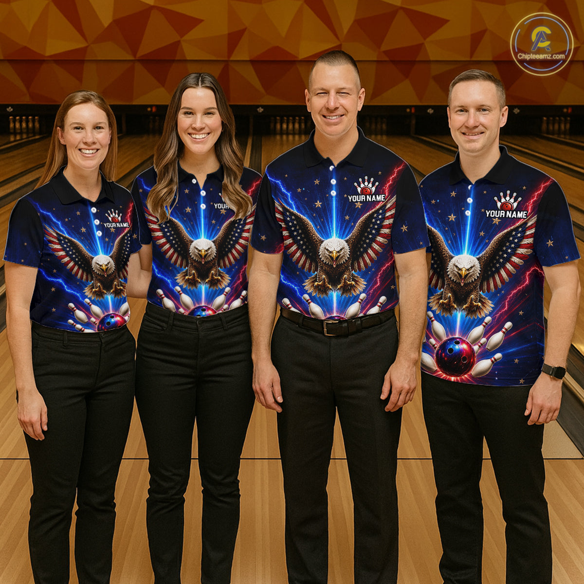 Personalized Lightning US Flag Eagle Bowling Team Shirts For Women Patriotic Bowling Gifts HNT517