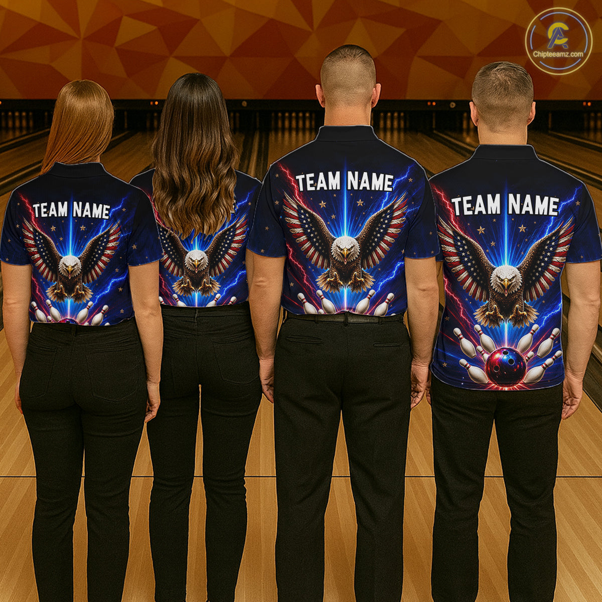 Personalized Lightning US Flag Eagle Bowling Team Shirts For Men Patriotic Bowling Gifts HNT517