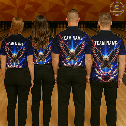 Personalized Lightning US Flag Eagle Bowling Team Shirts For Men Patriotic Bowling Gifts HNT517