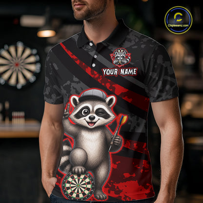 Custom Red Raccoon Darts Shirt for Men Darts Team Jerseys Dart Uniform Polo & 1/4 Zip NNT326